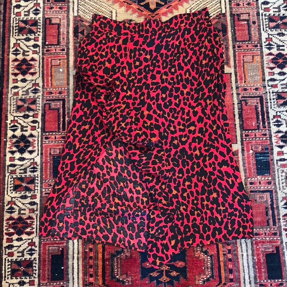 Zara Red Leopard Pencil Ruffle Skirt Midi Medium